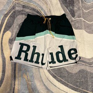 Rhude Green / White Logo Athletic Shorts Size Large